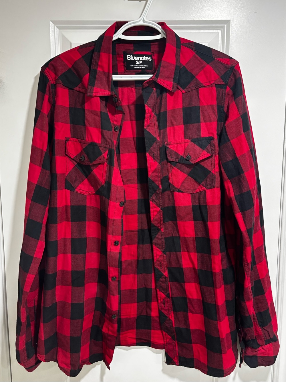 Red and Black Plaid Button-Down Shirt